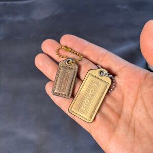 Coach Leather Hangtag Replacement Set Metallic Bronze and Tan Bag Charms 2pc